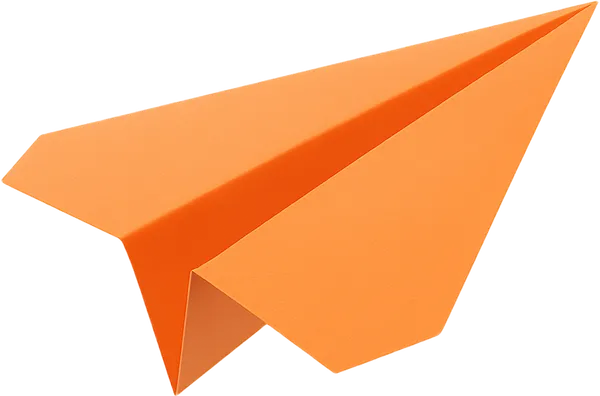 an orange paper plane flying away from the observer