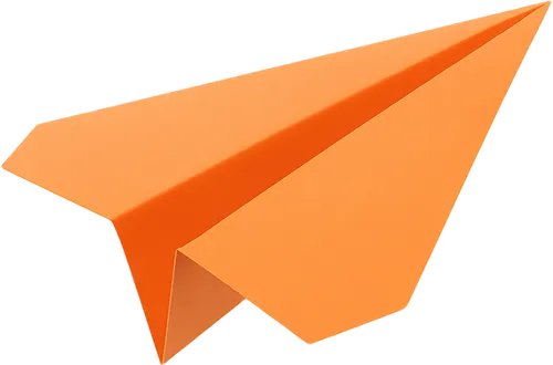 an orange paper plane flying away from the observer